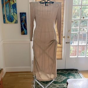 J Suzette Nylon dress w cardigan, nude/tan, L